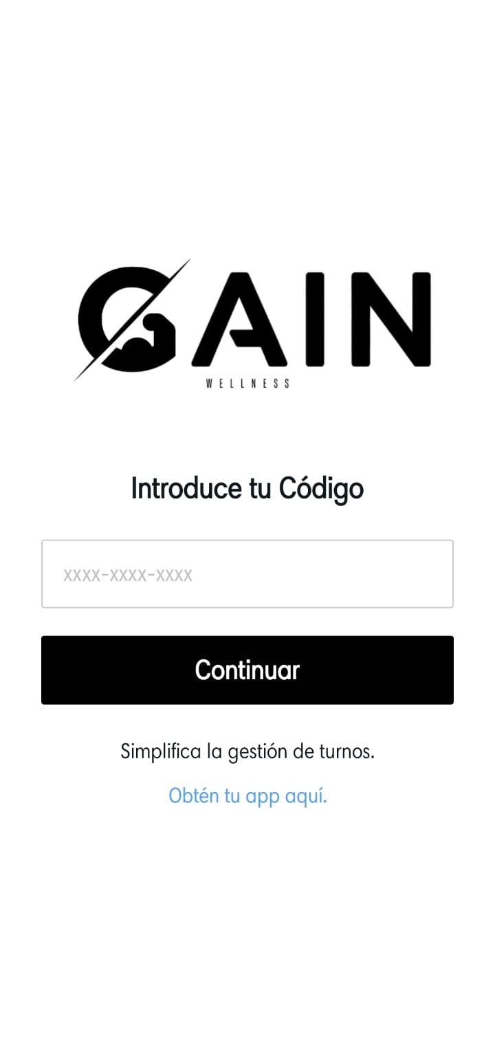Muestra de la interfaz de ingreso de código
