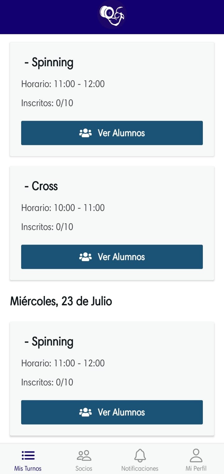 Muestra de la interfaz de profesional de la app